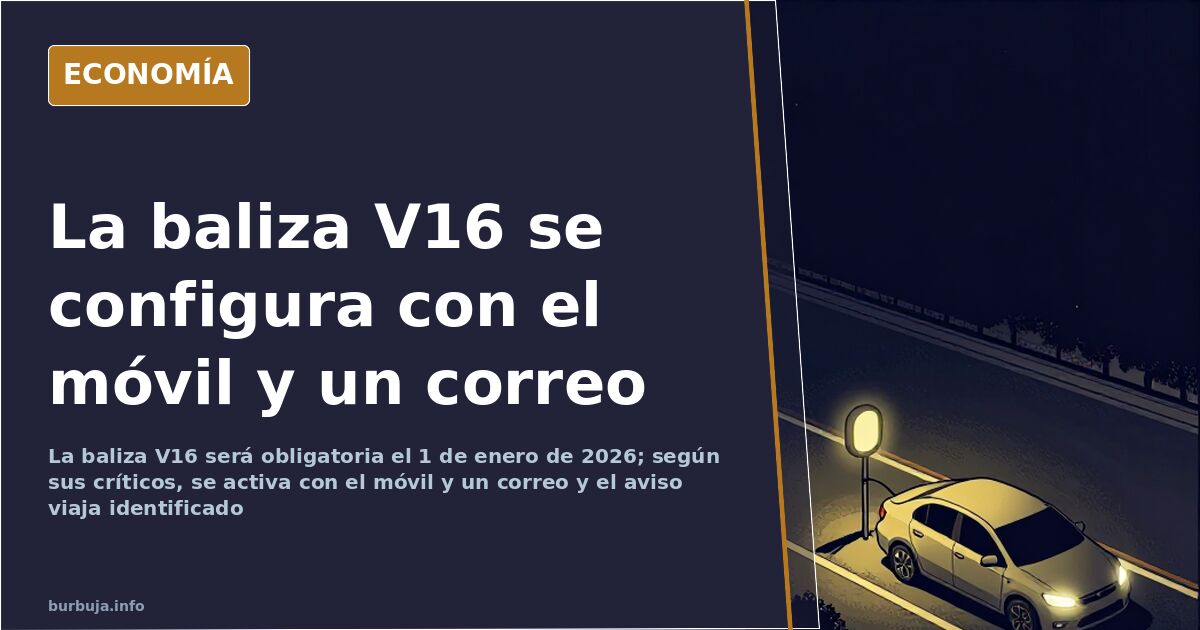 Baliza V16 con la luz intermitente y un móvil mostrando su aplicación de configuración