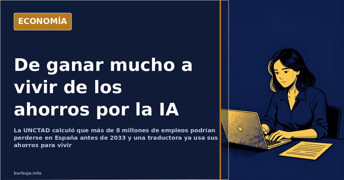 Ilustración editorial de una traductora frente al portátil