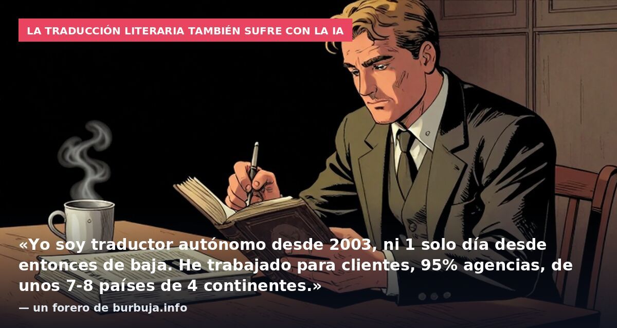 La traducción literaria también sufre con la IA: «Yo soy traductor autónomo desde 2003, ni 1 solo día desde entonces de baja. He trabajado para clientes, 95% agencias, de unos 7-8 países de 4 continentes.» — un forero de burbuja.info