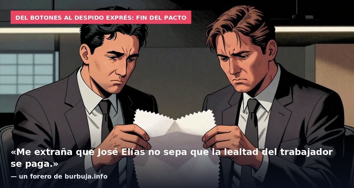Del botones al despido exprés: fin del pacto: «Me extraña que José Elías no sepa que la lealtad del trabajador se paga.» — un forero de burbuja.info