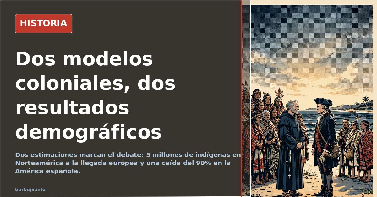 Mapa de América colonial con rutas de colonización anglosajona y española y áreas de asentamiento indígena