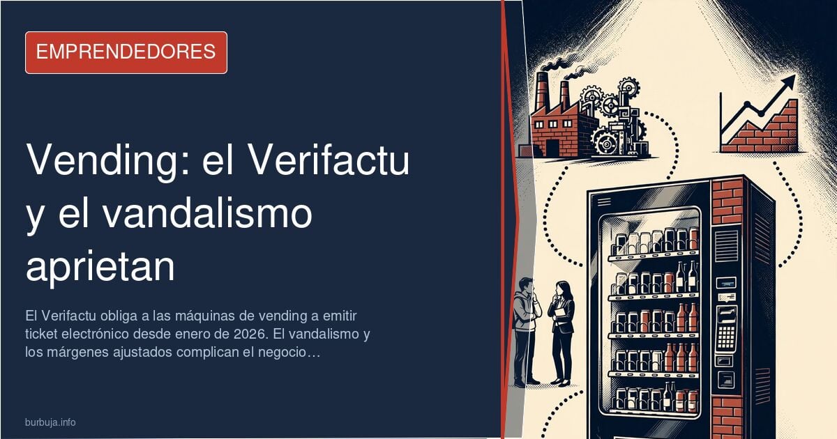 Máquina de vending en la calle con aspecto de abandono, rodeada de vandalismo, en una ciudad española
