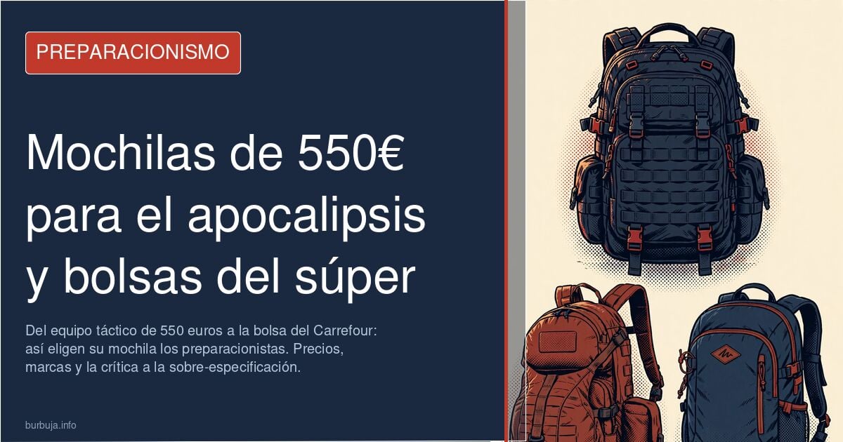 Mochila táctica Eberlestock junto a una bolsa de plástico de supermercado