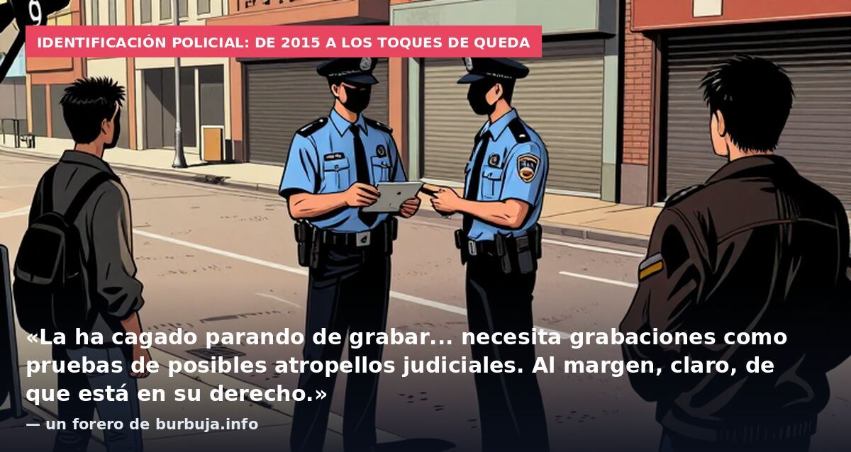 Identificación policial: de 2015 a los toques de queda: «La ha cagado parando de grabar... necesita grabaciones como pruebas de posibles atropellos judiciales. Al margen, claro, de que está en su derecho.» — un forero de burbuja.info