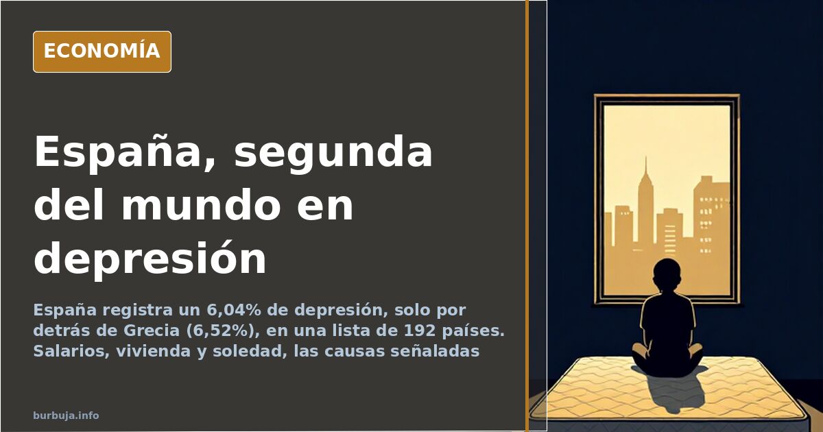 Tabla comparativa de la tasa de depresión por países con Grecia, España y Portugal en los primeros puestos