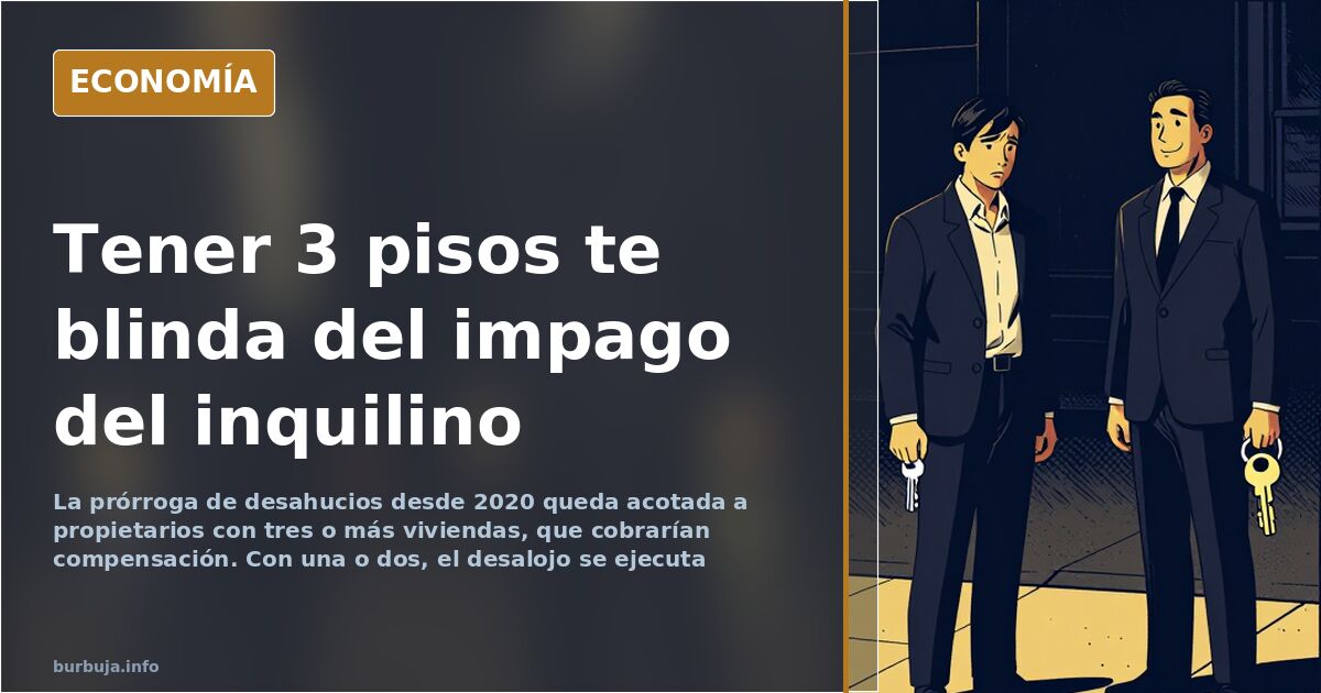 Ilustración editorial de tres edificios de viviendas alineados con una de las fachadas sellada, símbolo del bloqueo al desahu