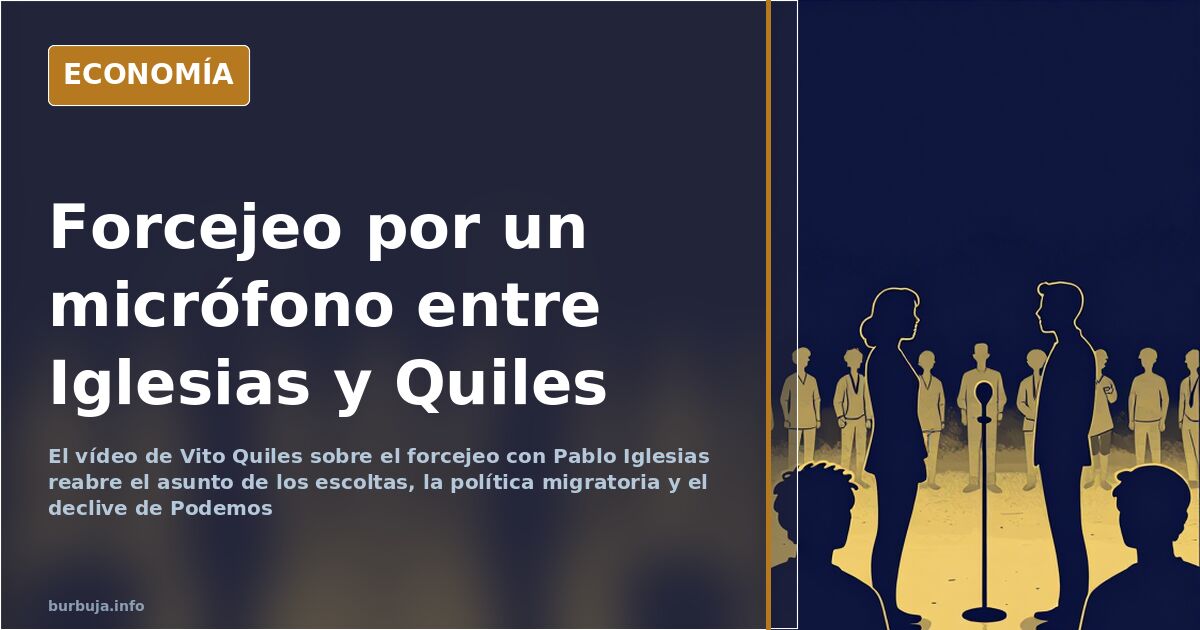 Escena callejera con un micrófono extendido entre dos grupos y varios acompañantes con pinganillos alrededor de un exvicepres