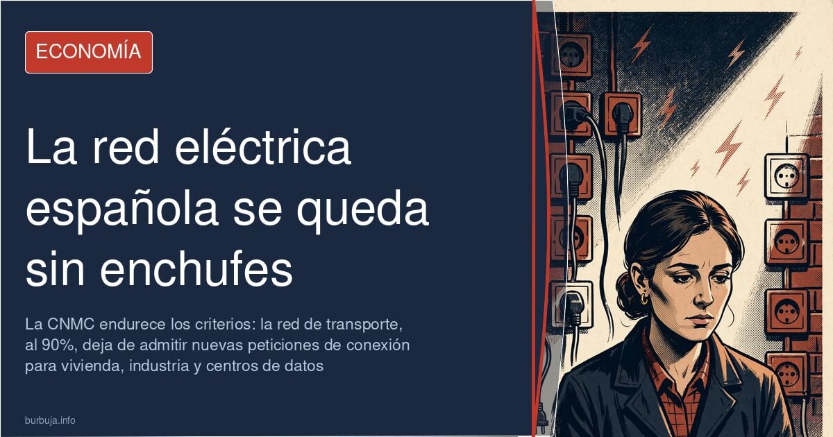 Torres de alta tensión con líneas eléctricas al atardecer, símbolo de una red de transporte española al 90% de su capacidad