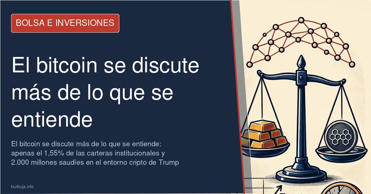 Gráfico de cotización de bitcoin desplomándose en una pantalla junto a lingotes de oro y monedas físicas