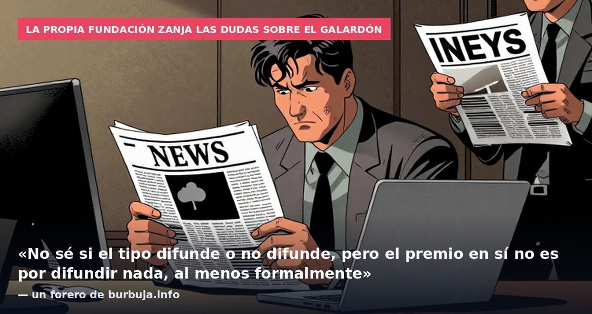 La propia Fundación zanja las dudas sobre el galardón: «No sé si el tipo difunde o no difunde, pero el premio en sí no es por difundir nada, al menos formalmente» — un forero de burbuja.info