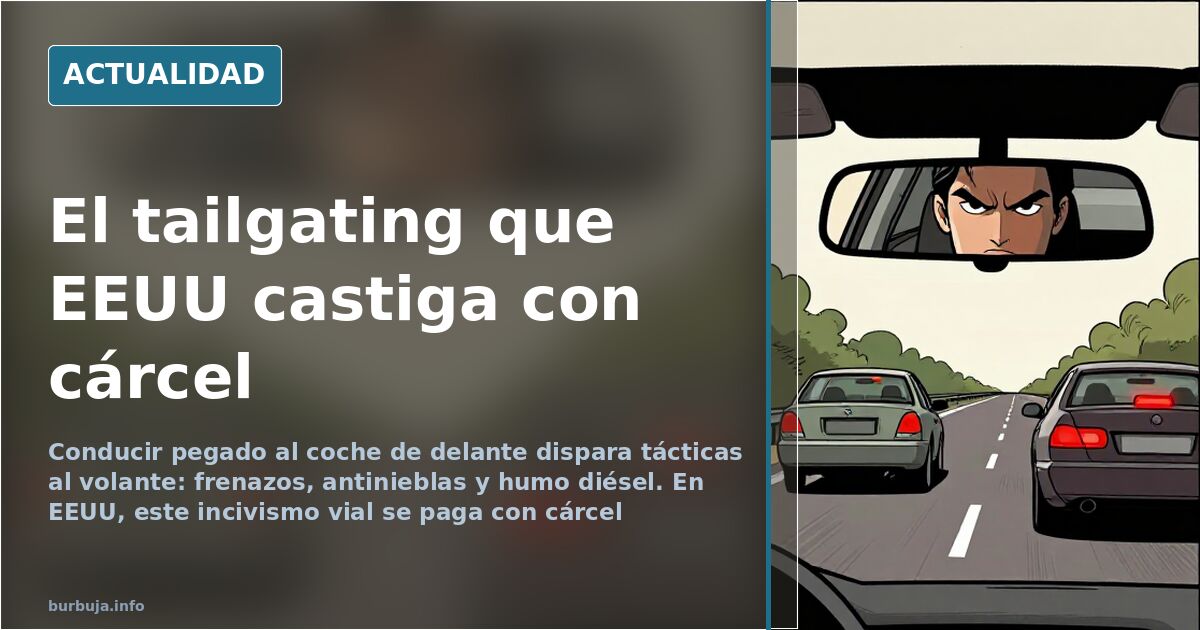 Conductor pegado al coche de delante en una autovía, visto desde el retrovisor, con el carril izquierdo ocupado