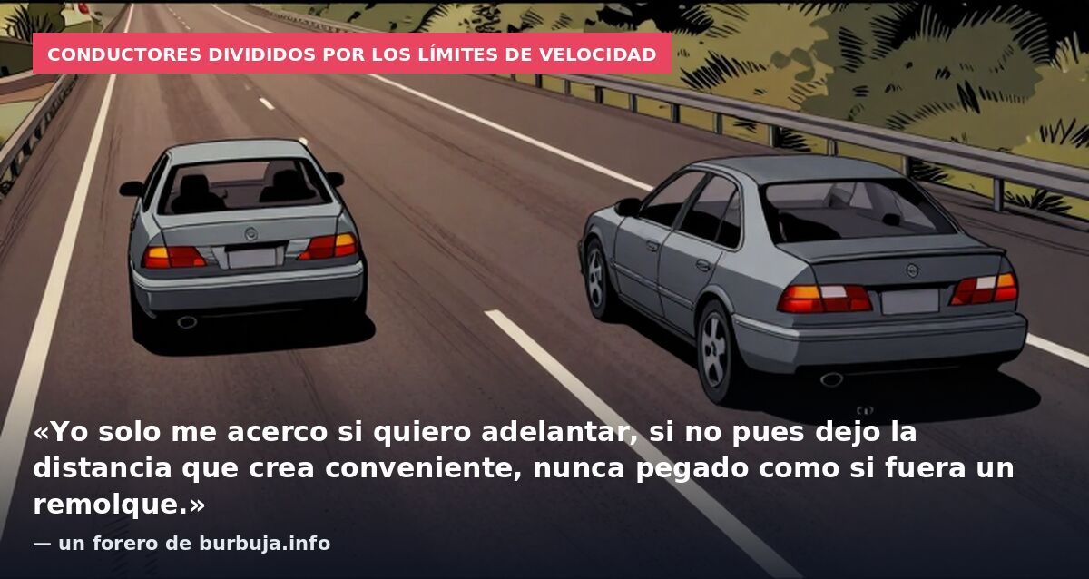 Conductores divididos por los límites de velocidad: «Yo solo me acerco si quiero adelantar, si no pues dejo la distancia que crea conveniente, nunca pegado como si fuera un remolque.» — un forero de burbuja.info