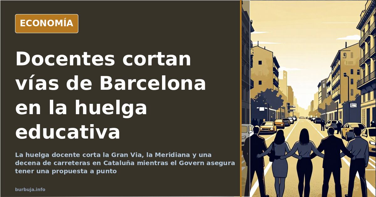 Docentes en huelga bloqueando una ronda de Barcelona durante la protesta educativa en Cataluña