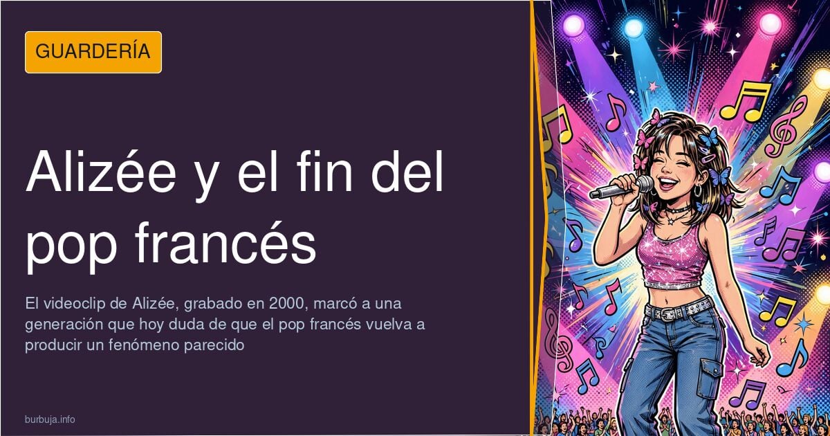 Ilustración de una cantante pop francesa de los años 2000 actuando en un escenario con luces de colores