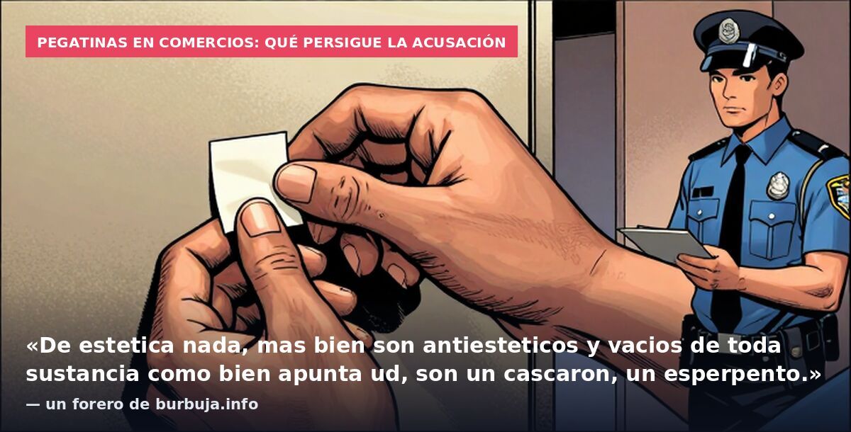 Pegatinas en comercios: qué persigue la acusación: «De estetica nada, mas bien son antiesteticos y vacios de toda sustancia como bien apunta ud, son un cascaron, un esperpento.» — un forero de burbuja.info
