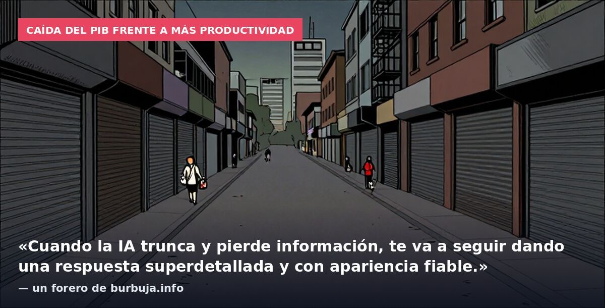 Caída del PIB frente a más productividad: «Cuando la IA trunca y pierde información, te va a seguir dando una respuesta superdetallada y con apariencia fiable.» — un forero de burbuja.info