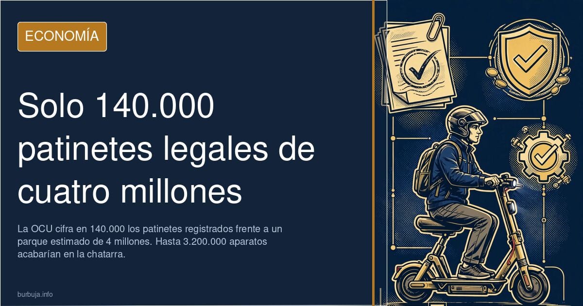 Ilustración editorial de un patinete eléctrico junto a gráficos decrecientes y monedas, simbolizando el fracaso del registro 