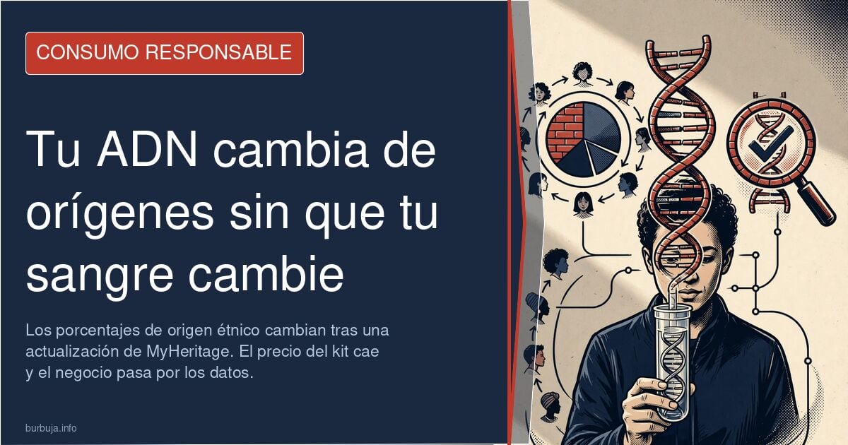 Resultados de un test de ADN étnico mostrando porcentajes en pantalla
