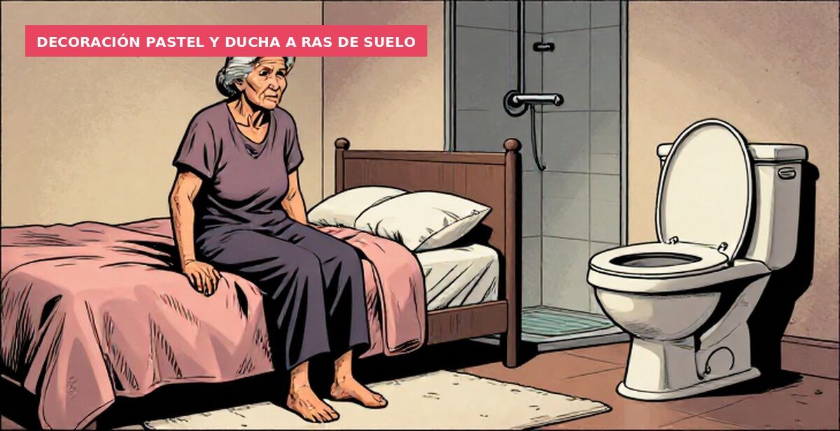 Decoración pastel y ducha a ras de suelo