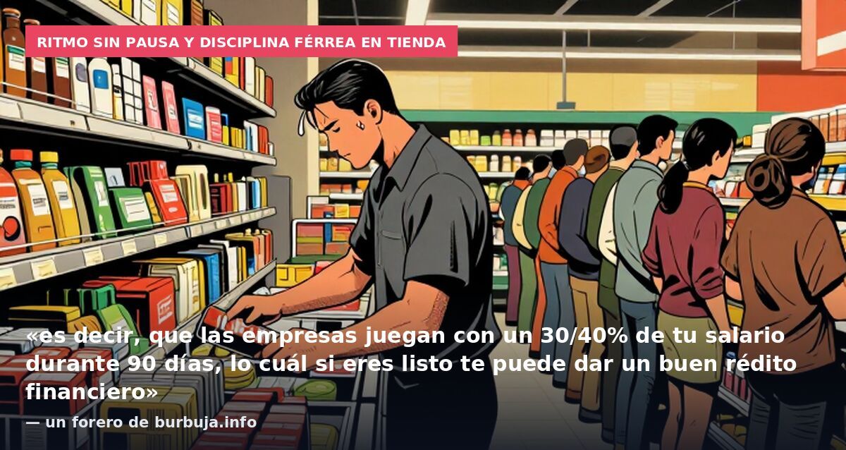 Ritmo sin pausa y disciplina férrea en tienda: «es decir, que las empresas juegan con un 30/40% de tu salario durante 90 días, lo cuál si eres listo te puede dar un buen rédito financiero» — un forero de burbuja.info