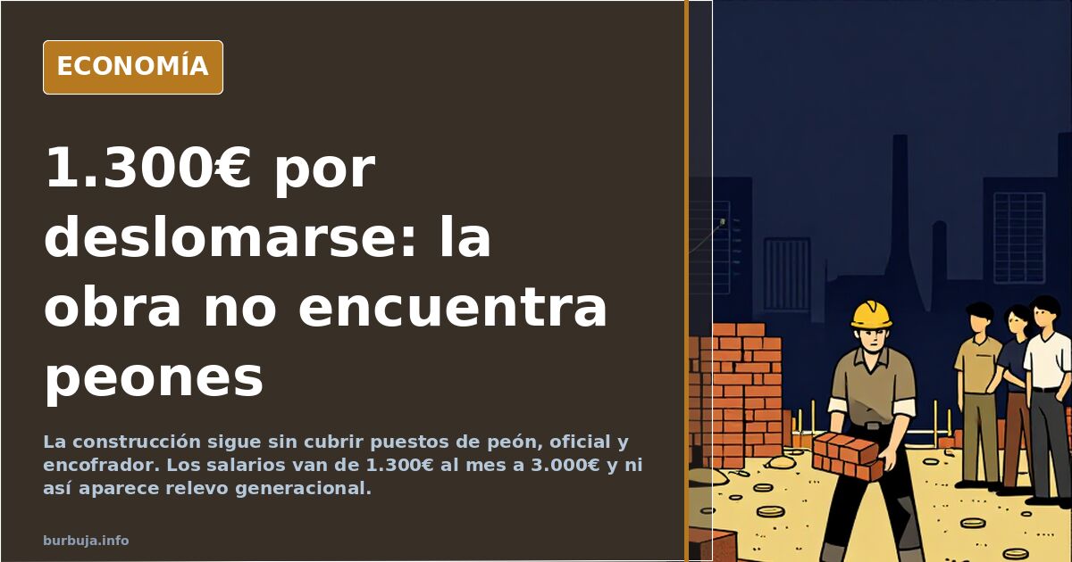 Andamio y grúa en una obra de vivienda con operarios trabajando, imagen del sector de la construcción y la falta de peones