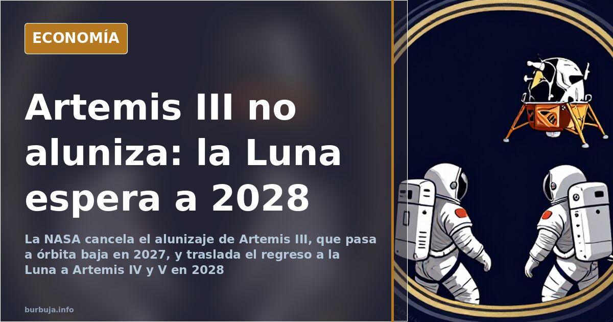 Ilustración de un módulo lunar detenido sobre la superficie gris de la Luna con un cohete en órbita baja al fondo