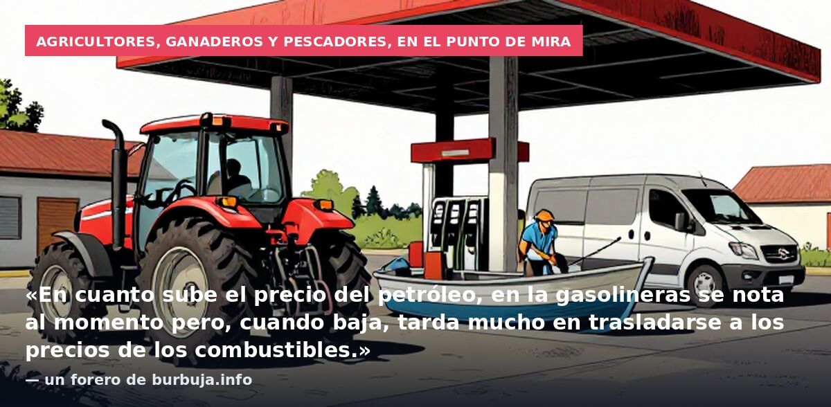 Agricultores, ganaderos y pescadores, en el punto de mira: «En cuanto sube el precio del petróleo, en la gasolineras se nota al momento pero, cuando baja, tarda mucho en trasladarse a los precios de los combustibles.» — un forero de burbuja.info