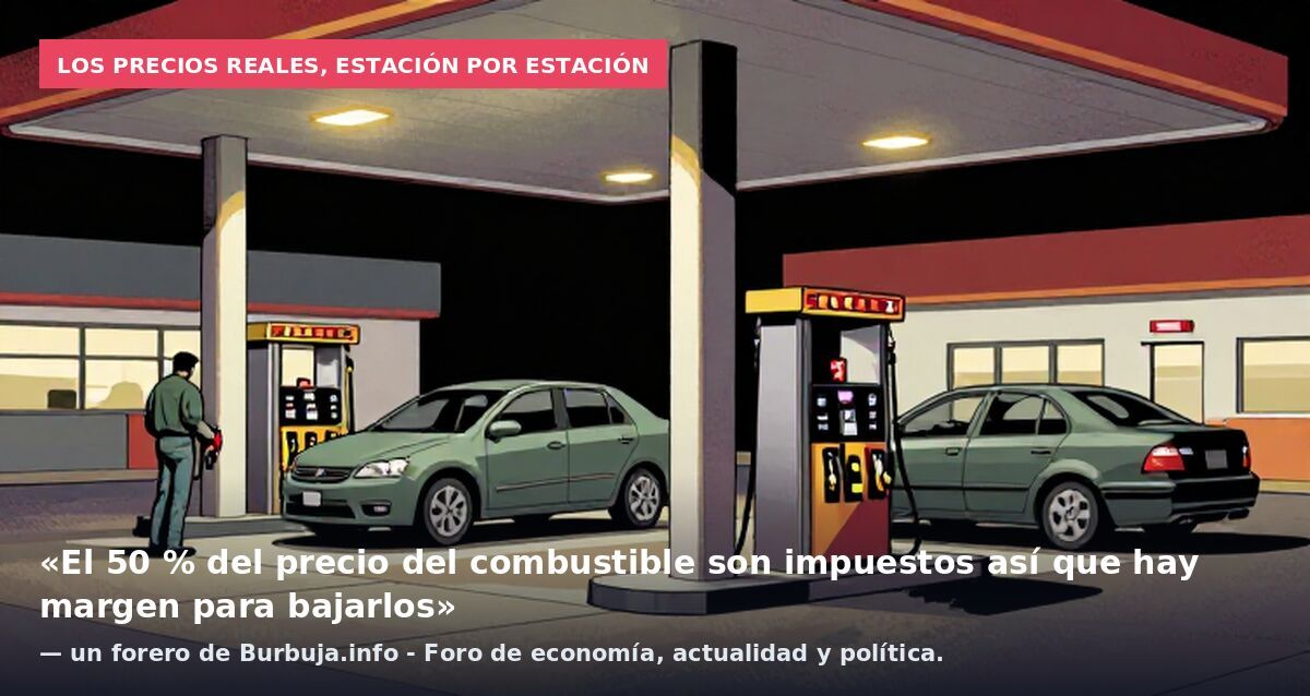 Los precios reales, estación por estación: «El 50 % del precio del combustible son impuestos así que hay margen para bajarlos» — un forero de Burbuja.info - Foro de economía, actualidad y política.