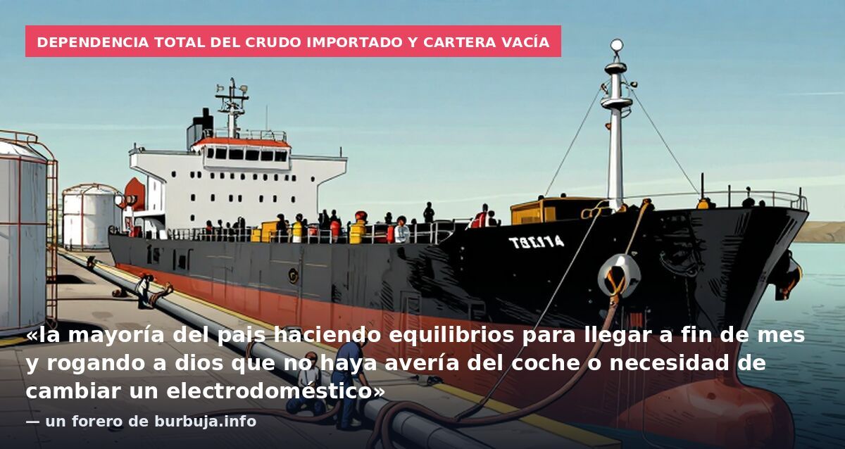 Dependencia total del crudo importado y cartera vacía: «la mayoría del pais haciendo equilibrios para llegar a fin de mes y rogando a dios que no haya avería del coche o necesidad de cambiar un electrodoméstico» — un forero de burbuja.info