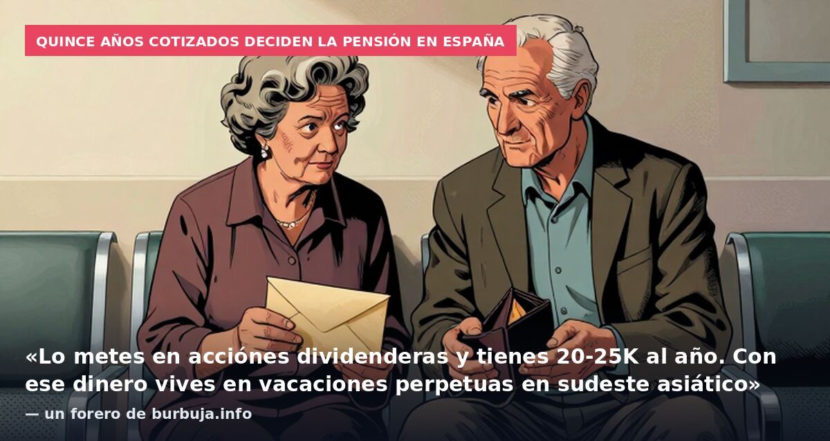 Quince años cotizados deciden la pensión en España: «Lo metes en acciónes dividenderas y tienes 20-25K al año. Con ese dinero vives en vacaciones perpetuas en sudeste asiático» — un forero de burbuja.info