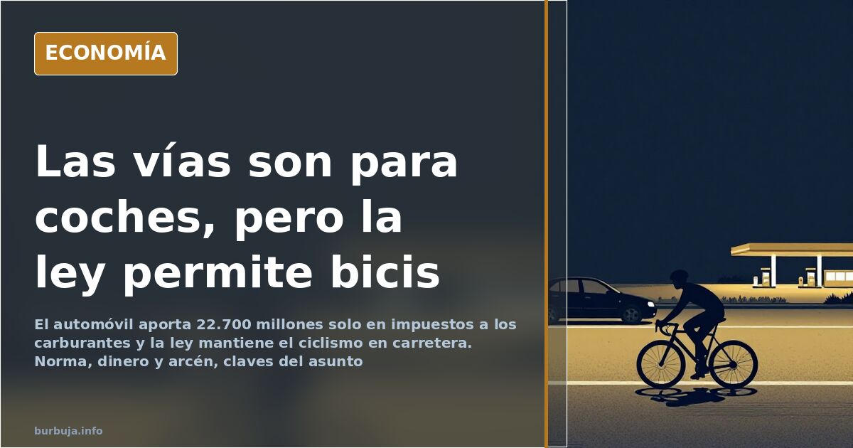 Ilustración editorial sobre ciclismo en carretera: dos ciclistas en el arcén con coches circulando al fondo en tonos azul mar