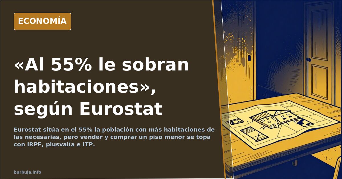 Ilustración editorial de un pasillo de vivienda española con varias puertas de habitaciones cerradas y planos sobre una mesa