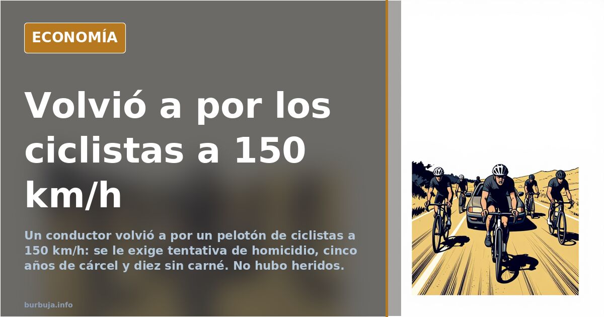 Turismo amarillo circulando por carretera convencional junto a un grupo de ciclistas