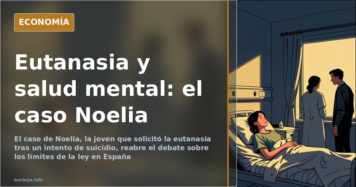 Ilustración editorial sobria con silueta de una joven y el concepto eutanasia sobre fondo azul marino y detalles dorados