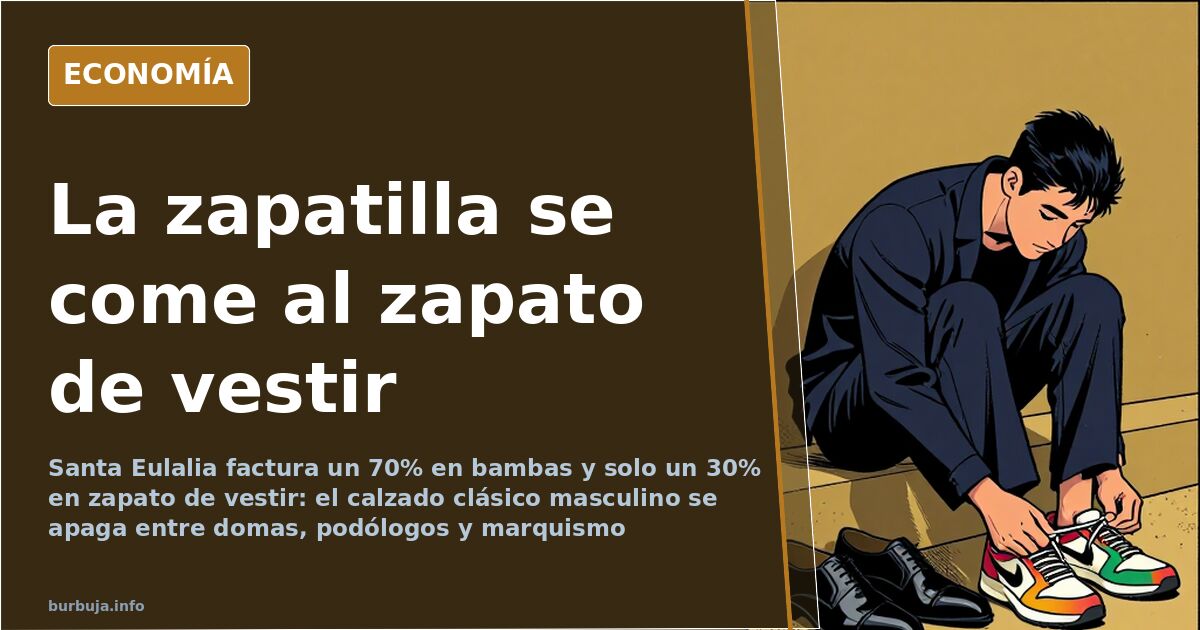 Zapato clásico de piel con cordones junto a una zapatilla deportiva de suela gruesa sobre fondo oscuro de tonos azules