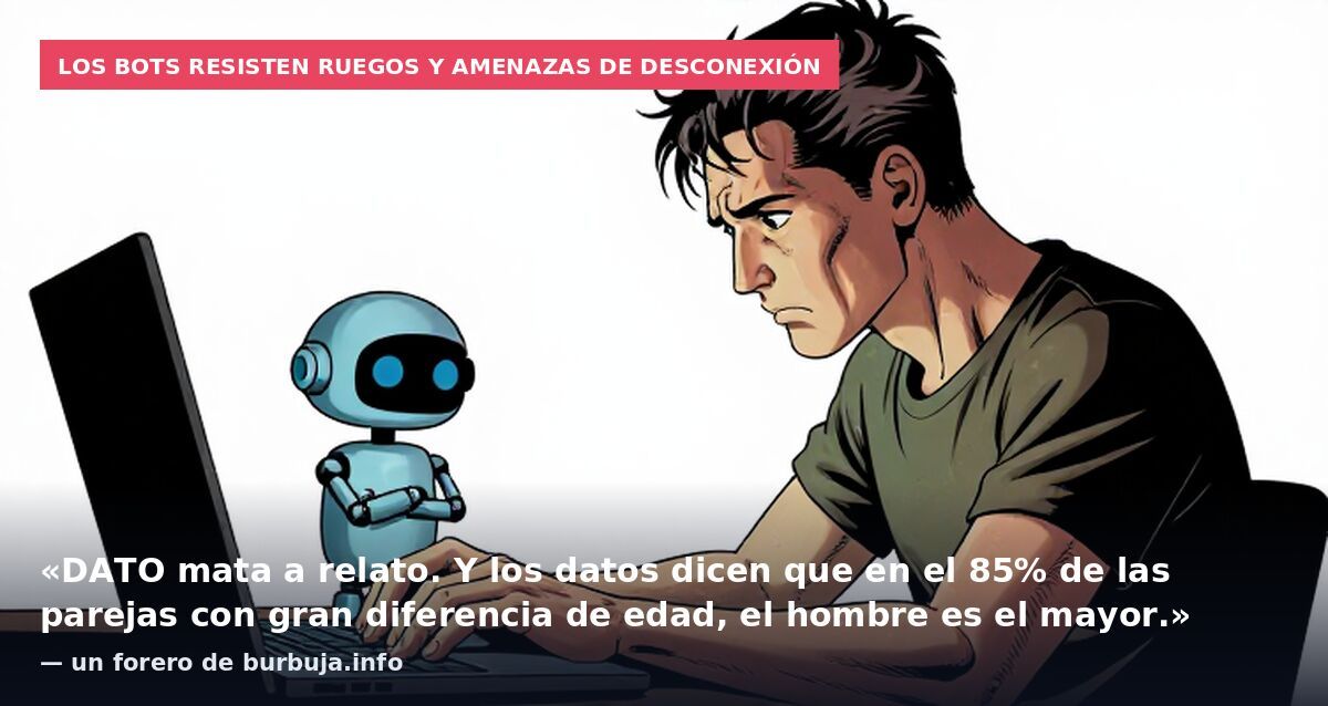Los bots resisten ruegos y amenazas de desconexión: «DATO mata a relato. Y los datos dicen que en el 85% de las parejas con gran diferencia de edad, el hombre es el mayor.» — un forero de burbuja.info