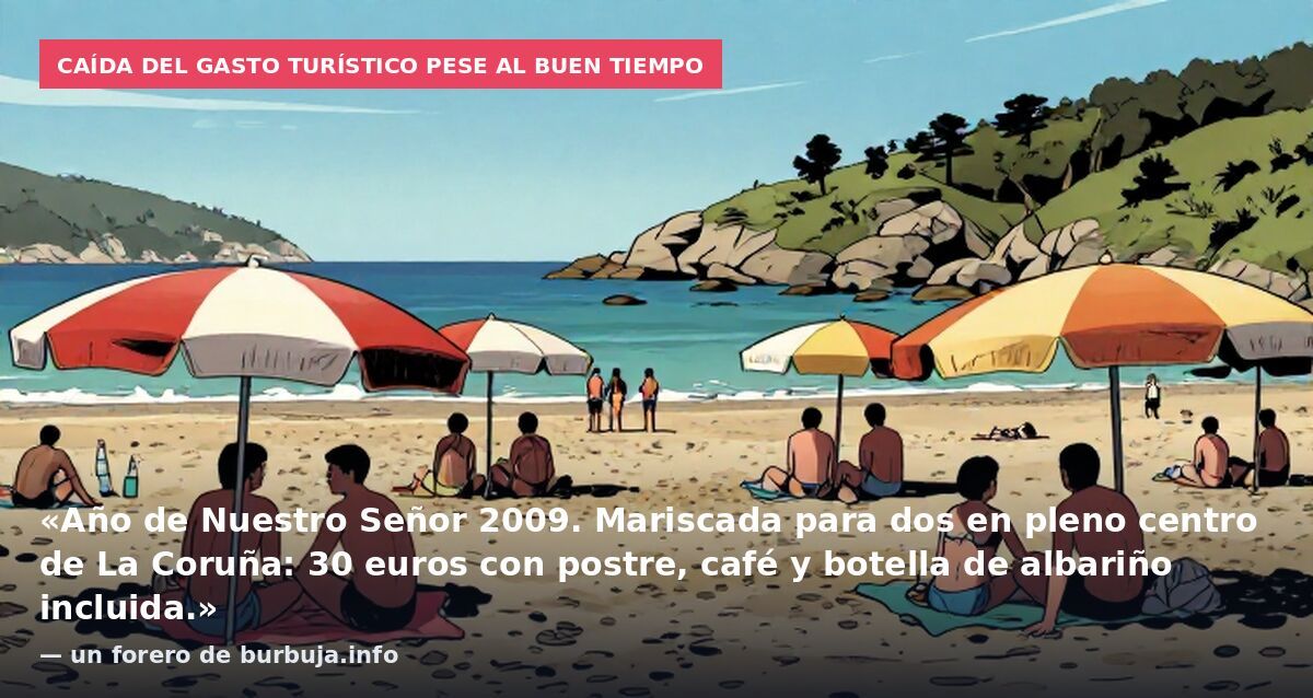 Caída del gasto turístico pese al buen tiempo: «Año de Nuestro Señor 2009. Mariscada para dos en pleno centro de La Coruña: 30 euros con postre, café y botella de albariño incluida.» — un forero de burbuja.info