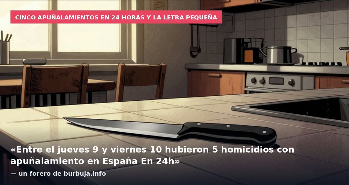Cinco apuñalamientos en 24 horas y la letra pequeña: «Entre el jueves 9 y viernes 10 hubieron 5 homicidios con apuñalamiento en España En 24h» — un forero de burbuja.info