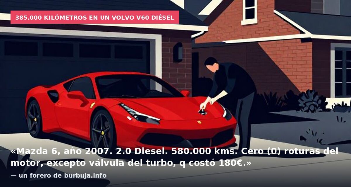 385.000 kilómetros en un Volvo V60 diésel: «Mazda 6, año 2007. 2.0 Diesel. 580.000 kms. Cero (0) roturas del motor, excepto válvula del turbo, q costó 180€.» — un forero de burbuja.info