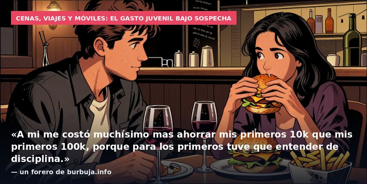 Cenas, viajes y móviles: el gasto juvenil bajo sospecha: «A mi me costó muchísimo mas ahorrar mis primeros 10k que mis primeros 100k, porque para los primeros tuve que entender de disciplina.» — un forero de burbuja.info