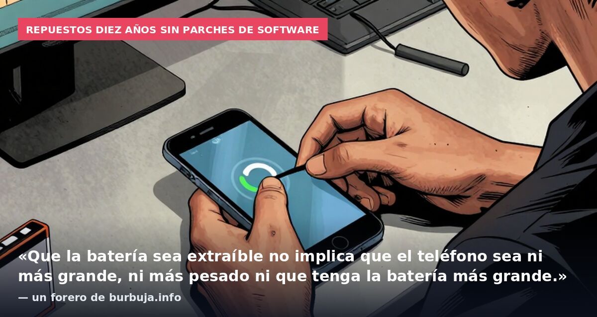 Repuestos diez años sin parches de software: «Que la batería sea extraíble no implica que el teléfono sea ni más grande, ni más pesado ni que tenga la batería más grande.» — un forero de burbuja.info
