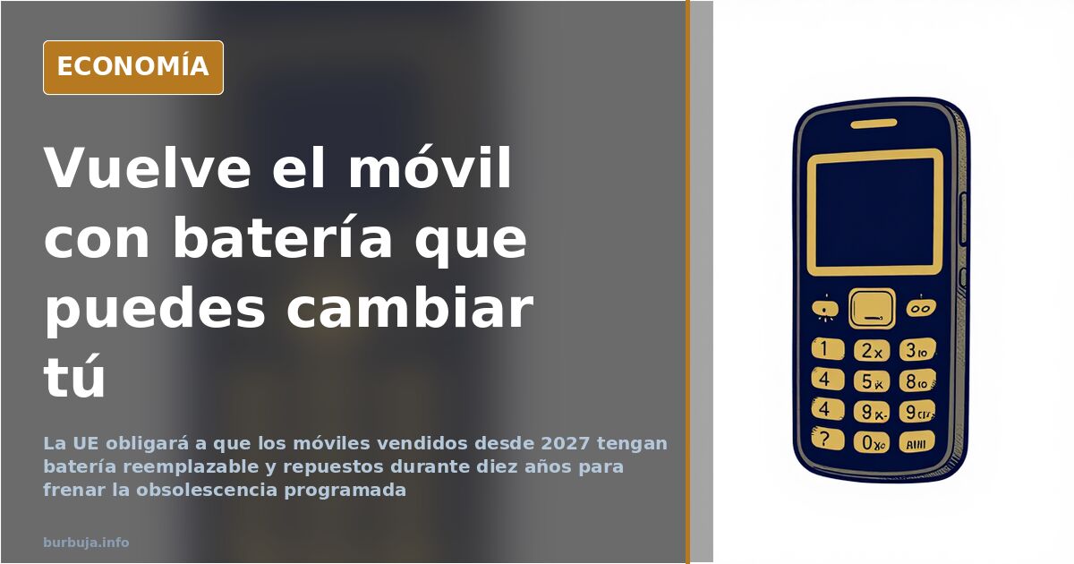 Batería de móvil extraída de un teléfono abierto, ilustración sobre la norma europea de baterías reemplazables