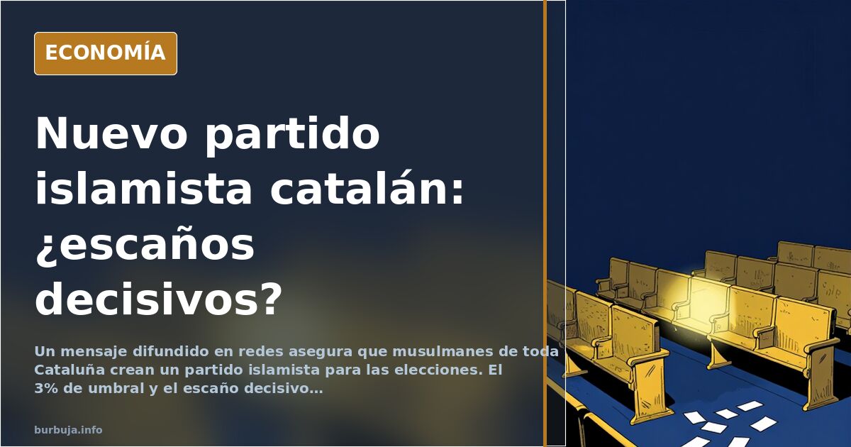 Ilustración editorial de un hemiciclo catalán semivacío con escaños dorados y papeletas apiladas en primer plano, partido isl