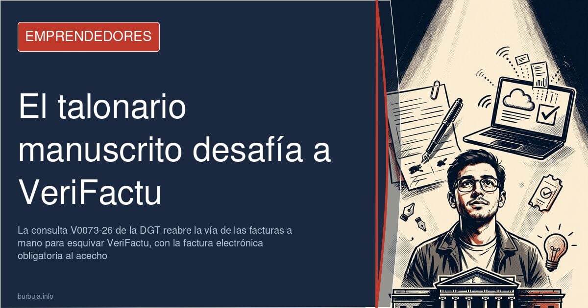 Talonario de facturas a mano y un bolígrafo junto a un ordenador apagado, la vía para esquivar VeriFactu