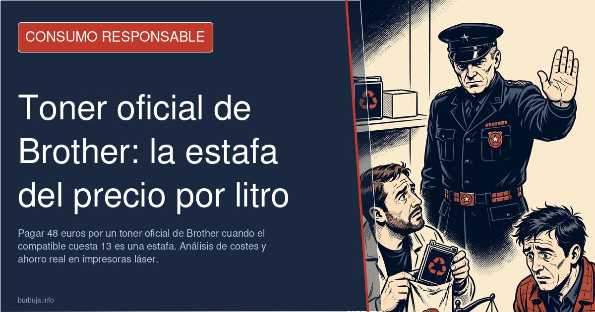 Pagar 48 euros por un toner oficial de Brother cuando el compatible cuesta 13 es una estafa. Análisis de costes y ahorro real