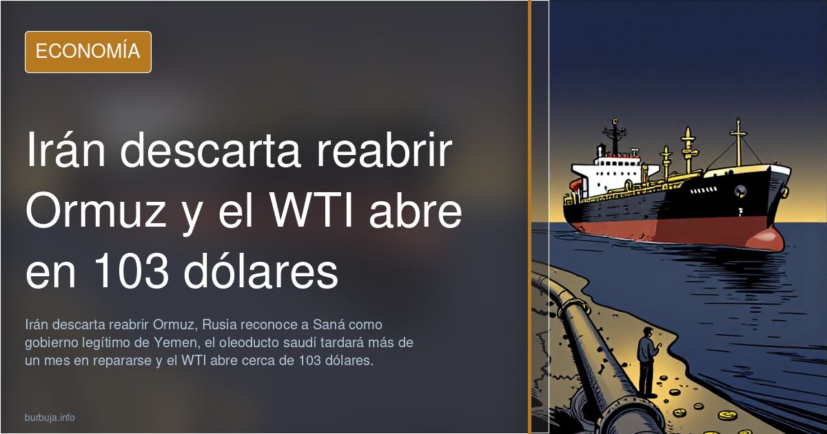 Irán descarta reabrir Ormuz y el WTI abre en 103 dólares