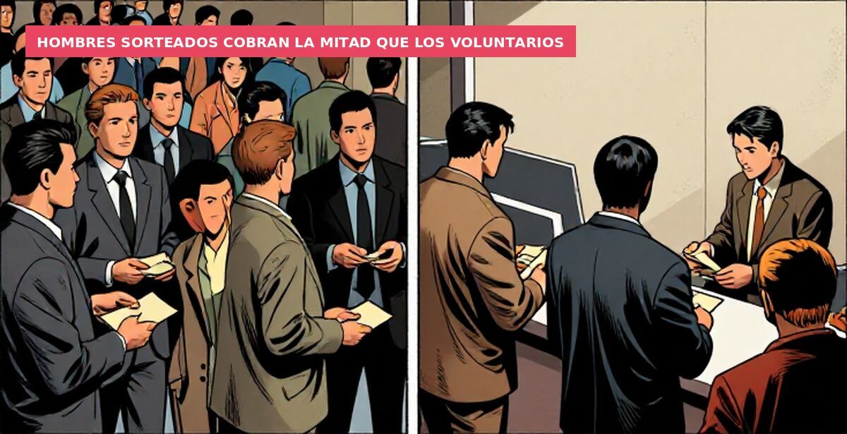 Hombres sorteados cobran la mitad que los voluntarios