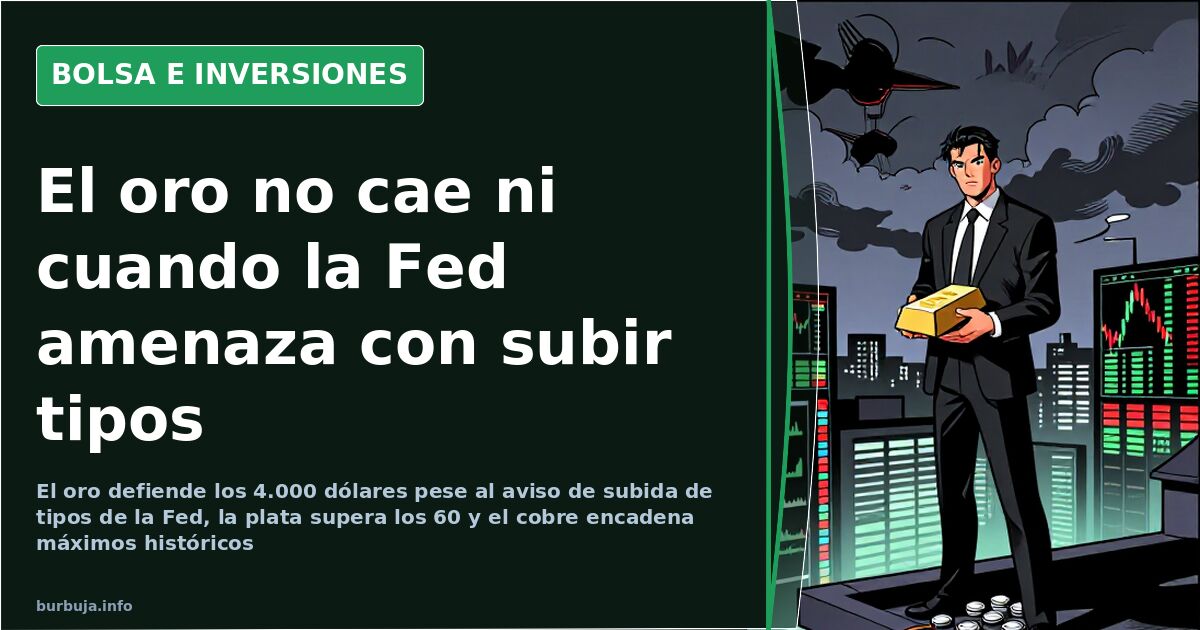 Lingotes y monedas de oro y plata apilados, con el precio de la onza defendiendo la cota de los 4.000 dólares
