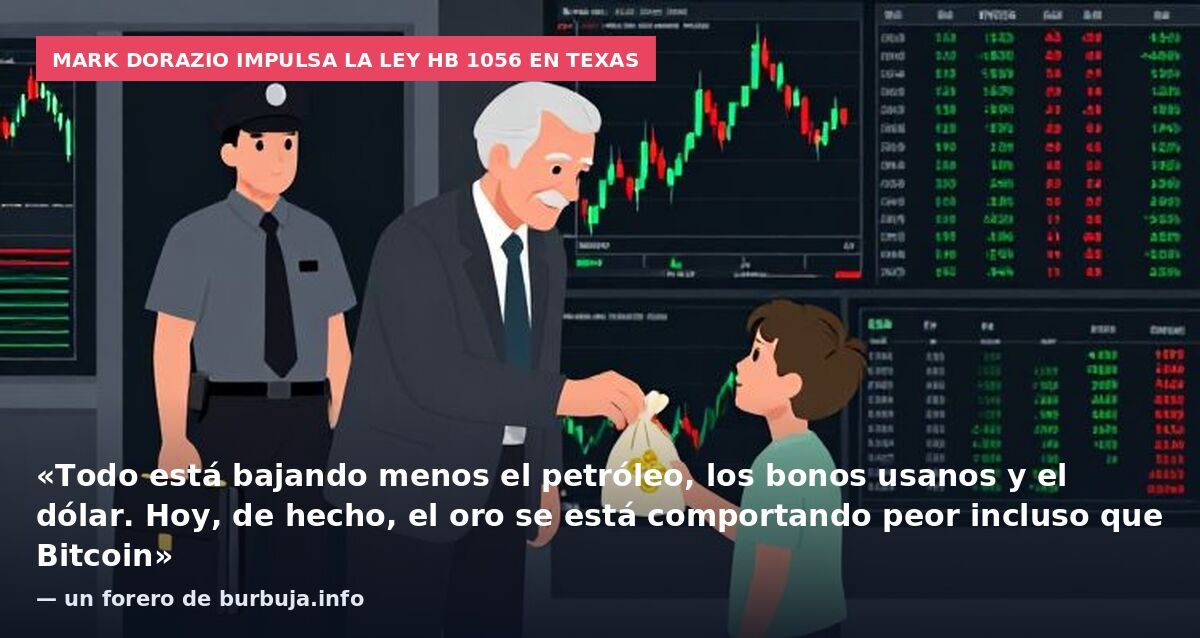 Mark Dorazio impulsa la ley HB 1056 en Texas: «Todo está bajando menos el petróleo, los bonos usanos y el dólar. Hoy, de hecho, el oro se está comportando peor incluso que Bitcoin» — un forero de burbuja.info