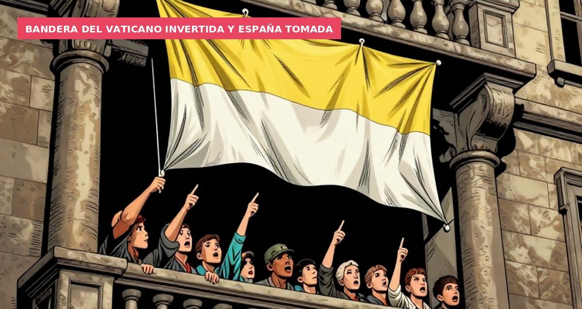 Bandera del Vaticano invertida y España tomada